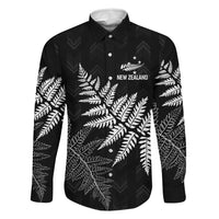 New Zealand Lawn Bowls Personalized Family Matching Off Shoulder Maxi Dress and Hawaiian Shirt Wrap-Around Silver Fern LT7 Dad's Shirt - Long Sleeve Black - Polynesian Pride