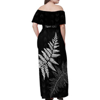 New Zealand Lawn Bowls Personalized Family Matching Off Shoulder Maxi Dress and Hawaiian Shirt Wrap-Around Silver Fern - Polynesian Pride