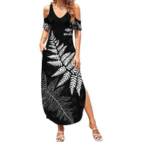 New Zealand Lawn Bowls Personalized Family Matching Summer Maxi Dress and Hawaiian Shirt Wrap-Around Silver Fern LT7 Mom's Dress Black - Polynesian Pride