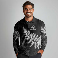 New Zealand Lawn Bowls Personalized Long Sleeve Polo Shirt Wrap-Around Silver Fern - Polynesian Pride