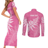 New Zealand Lawn Bowls Breast Cancer Personalized Couples Matching Short Sleeve Bodycon Dress and Long Sleeve Button Shirt Wrap-Around Silver Fern - Polynesian Pride