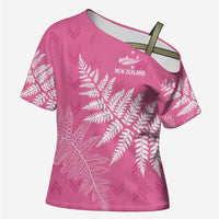 New Zealand Lawn Bowls Breast Cancer Personalized Cross Shoulder Shirt Wrap-Around Silver Fern LT7 Female Pink - Polynesian Pride