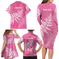 New Zealand Lawn Bowls Breast Cancer Personalized Family Matching Long Sleeve Bodycon Dress and Hawaiian Shirt Wrap-Around Silver Fern LT7 - Polynesian Pride