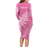 New Zealand Lawn Bowls Breast Cancer Personalized Family Matching Long Sleeve Bodycon Dress and Hawaiian Shirt Wrap-Around Silver Fern LT7 - Polynesian Pride
