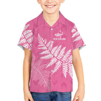 New Zealand Lawn Bowls Breast Cancer Personalized Family Matching Off The Shoulder Long Sleeve Dress and Hawaiian Shirt Wrap-Around Silver Fern LT7 Son's Shirt Pink - Polynesian Pride