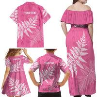 New Zealand Lawn Bowls Breast Cancer Personalized Family Matching Off Shoulder Maxi Dress and Hawaiian Shirt Wrap-Around Silver Fern LT7 - Polynesian Pride