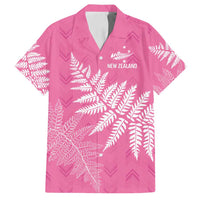 New Zealand Lawn Bowls Breast Cancer Personalized Family Matching Puletasi and Hawaiian Shirt Wrap-Around Silver Fern LT7 Dad's Shirt - Short Sleeve Pink - Polynesian Pride