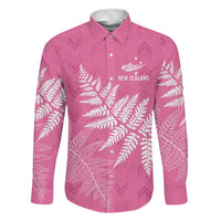 New Zealand Lawn Bowls Breast Cancer Personalized Family Matching Puletasi and Hawaiian Shirt Wrap-Around Silver Fern LT7 Dad's Shirt - Long Sleeve Pink - Polynesian Pride