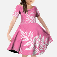 New Zealand Lawn Bowls Breast Cancer Personalized Family Matching Short Sleeve Bodycon Dress and Hawaiian Shirt Wrap-Around Silver Fern - Polynesian Pride