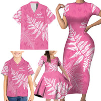 New Zealand Lawn Bowls Breast Cancer Personalized Family Matching Short Sleeve Bodycon Dress and Hawaiian Shirt Wrap-Around Silver Fern LT7 - Polynesian Pride