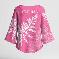 New Zealand Lawn Bowls Breast Cancer Personalized Kimono Sleeve Blouse Wrap-Around Silver Fern - Polynesian Pride