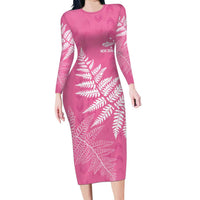 New Zealand Lawn Bowls Breast Cancer Personalized Long Sleeve Bodycon Dress Wrap-Around Silver Fern - Polynesian Pride