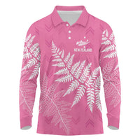 New Zealand Lawn Bowls Breast Cancer Personalized Long Sleeve Polo Shirt Wrap-Around Silver Fern - Polynesian Pride