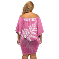 New Zealand Lawn Bowls Breast Cancer Personalized Off Shoulder Short Dress Wrap-Around Silver Fern - Polynesian Pride