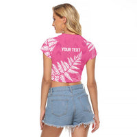 New Zealand Lawn Bowls Breast Cancer Personalized Raglan Cropped T Shirt Wrap-Around Silver Fern LT7 - Polynesian Pride