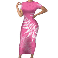 New Zealand Lawn Bowls Breast Cancer Personalized Short Sleeve Bodycon Dress Wrap-Around Silver Fern LT7 Long Dress Pink - Polynesian Pride