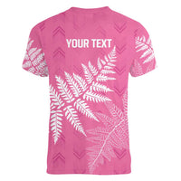 New Zealand Lawn Bowls Breast Cancer Personalized Women V-Neck T-Shirt Wrap-Around Silver Fern - Polynesian Pride