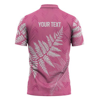 New Zealand Lawn Bowls Breast Cancer Personalized Zipper Polo Shirt Wrap-Around Silver Fern LT7 - Polynesian Pride