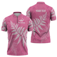 New Zealand Lawn Bowls Breast Cancer Personalized Zipper Polo Shirt Wrap-Around Silver Fern LT7 - Polynesian Pride