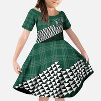 Rainbow Warriors Hawaii Personalized Palaka Family Matching Short Sleeve Bodycon Dress and Hawaiian Shirt LT7 Daughter's Dress Green - Polynesian Pride