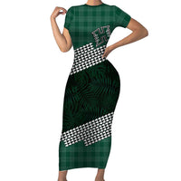 Rainbow Warriors Hawaii Personalized Palaka Family Matching Short Sleeve Bodycon Dress and Hawaiian Shirt LT7 Mom's Dress Green - Polynesian Pride