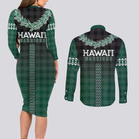 Rainbow Warriors Hawaii Palaka Couples Matching Long Sleeve Bodycon Dress and Long Sleeve Button Shirt Maile Lei - Polynesian Pride