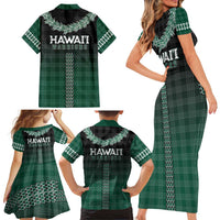 Rainbow Warriors Hawaii Palaka Family Matching Short Sleeve Bodycon Dress and Hawaiian Shirt Maile Lei - Polynesian Pride