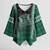 Rainbow Warriors Hawaii Palaka Kimono Sleeve Blouse Maile Lei - Polynesian Pride