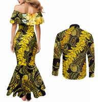 Hawaii Oahu Ilima Lei Couples Matching Mermaid Dress and Long Sleeve Button Shirt LT7 - Polynesian Pride