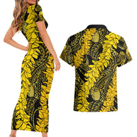 Hawaii Oahu Ilima Lei Couples Matching Short Sleeve Bodycon Dress and Hawaiian Shirt LT7 - Polynesian Pride