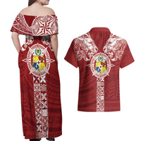 Tonga Independence Day Couples Matching Off Shoulder Maxi Dress and Hawaiian Shirt Tongatapu Lion Ngatu Motifs