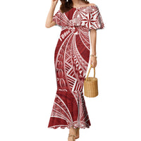 Tonga Independence Day Mermaid Dress Tongatapu Lion Ngatu Motifs LT7 Women Red - Polynesian Pride