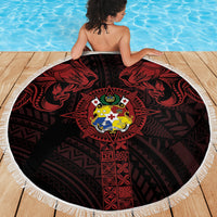 Tonga Independence Day Beach Blanket Tongatapu Lion Ngatu Motifs Black Ver.