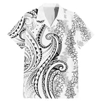 Polynesia Plumeria Lei Family Matching Mermaid Dress and Hawaiian Shirt White Curves Motif