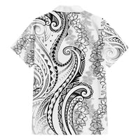Polynesia Plumeria Lei Family Matching Off Shoulder Short Dress and Hawaiian Shirt White Curves Motif