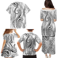 Polynesia Plumeria Lei Family Matching Puletasi and Hawaiian Shirt White Curves Motif LT7 - Polynesian Pride