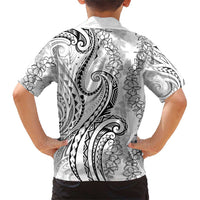 Polynesia Plumeria Lei Family Matching Short Sleeve Bodycon Dress and Hawaiian Shirt White Curves Motif