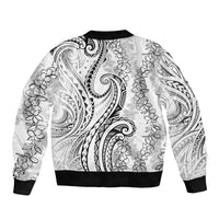 Polynesia Plumeria Lei Sleeve Zip Bomber Jacket White Curves Motif LT7 - Polynesian Pride