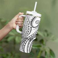 Polynesia Plumeria Lei Tumbler With Handle White Curves Motif LT7 - Polynesian Pride