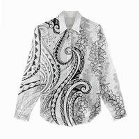 Polynesia Plumeria Lei Women Casual Shirt White Curves Motif