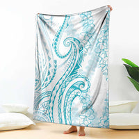 Polynesia Plumeria Lei Blanket White Turquoise Curves Motif LT7 - Polynesian Pride
