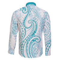 Polynesia Plumeria Lei Family Matching Puletasi and Hawaiian Shirt White Turquoise Curves Motif LT7 - Polynesian Pride