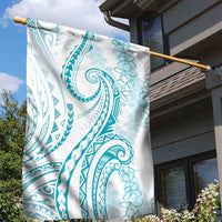 Polynesia Plumeria Lei Garden Flag White Turquoise Curves Motif