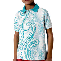 Polynesia Plumeria Lei Kid Polo Shirt White Turquoise Curves Motif LT7 Kid Turquoise - Polynesian Pride