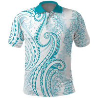 Polynesia Plumeria Lei Polo Shirt White Turquoise Curves Motif