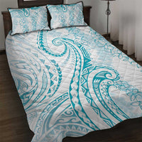 Polynesia Plumeria Lei Quilt Bed Set White Turquoise Curves Motif