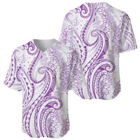 Polynesia Plumeria Lei Baseball Jersey White Violet Curves Motif LT7 - Polynesian Pride