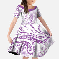 Polynesia Plumeria Lei Family Matching Off The Shoulder Long Sleeve Dress and Hawaiian Shirt White Violet Curves Motif