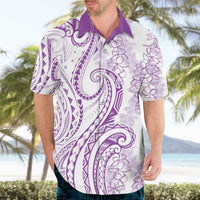 Polynesia Plumeria Lei Hawaiian Shirt White Violet Curves Motif