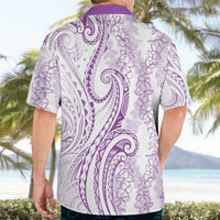 Polynesia Plumeria Lei Hawaiian Shirt White Violet Curves Motif